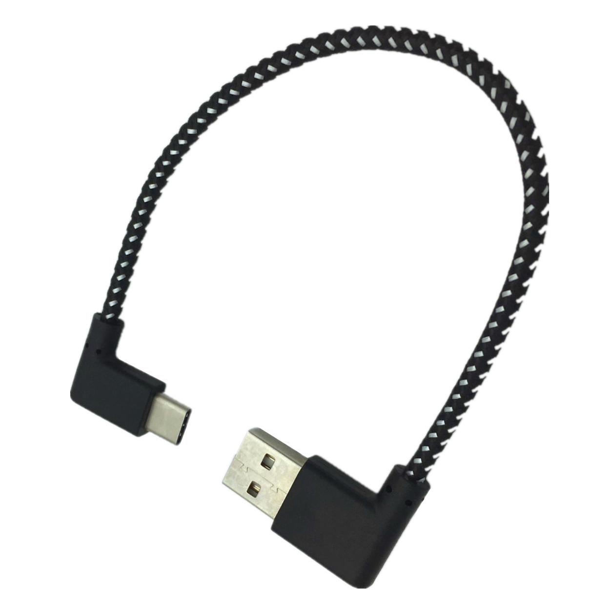 Type-C mobile phone data cable, Android fast charger cable, 90-degree elbow with mesh high-speed connection cable, extended by 2 meters Item Picture