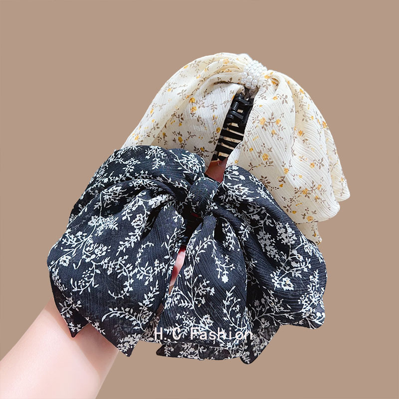 Retro, noble and elegant style, floral bow ponytail grab clip, Korean high skull top fixed hair clip, stylish clip Specification drawing