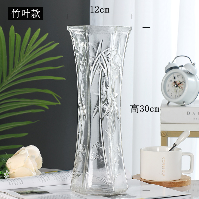 Large lucky bamboo glass vase, household living room water-grown flower arrangement, water-cultivated lily transparent extra-large decorative vase details Picture