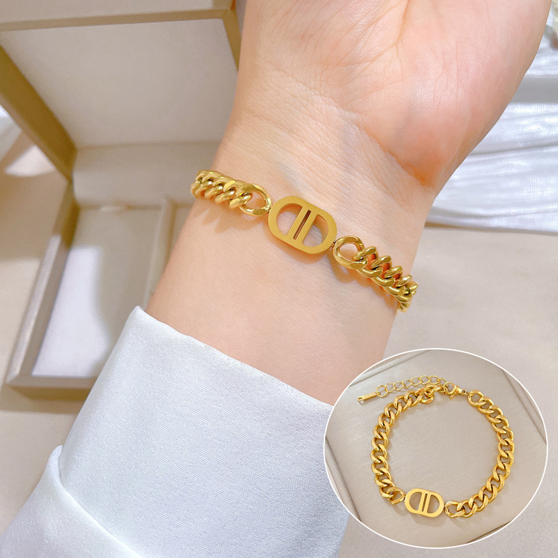 【 All-titanium Steel 】 Dongdamen's unique and elegant forest-style chain Double D bracelet, a retro gift for female Internet celebrities and best friends full figure