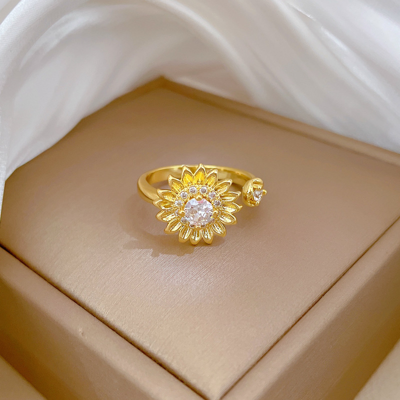 【 Real Gold 】 Light luxury flower full diamond ring with adjustable opening, simple jewelry, Japanese-style ring couple rings Specification drawing