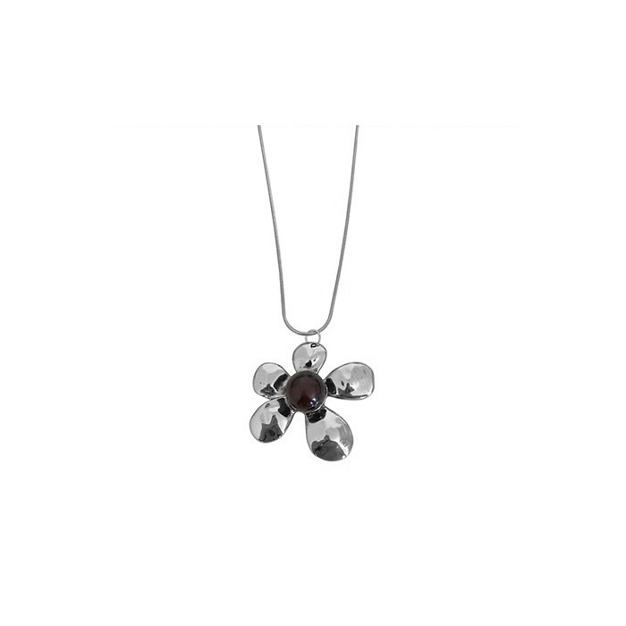 Korean retro, aged, mottled silver flower pendant, exaggerated and fashionable ins long necklace, sweater chain for women Item Picture