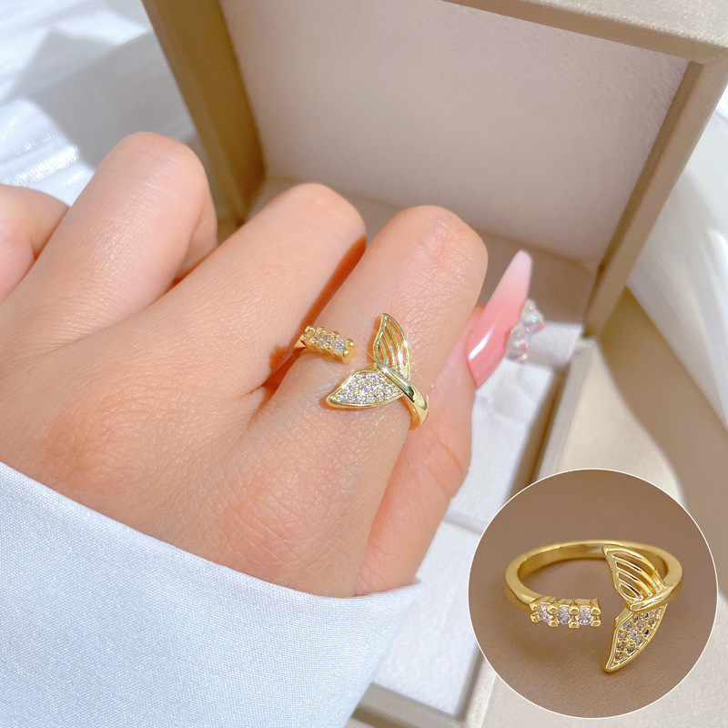 【 Real Gold 】 Fish-tail cut-out wedding ring, adjustable opening, simple jewelry, Japanese-style ring couple rings full figure