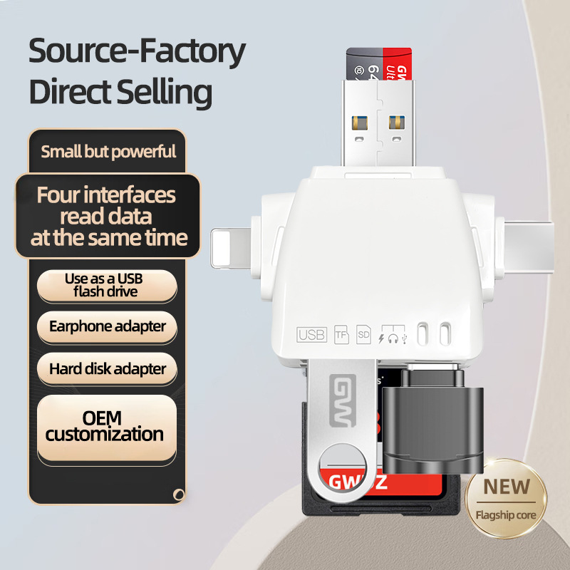New 7-in-1 multi-functional USB flash drive, memory card reader, mouse, keyboard, hard disk, earphone OTG adapter details Picture