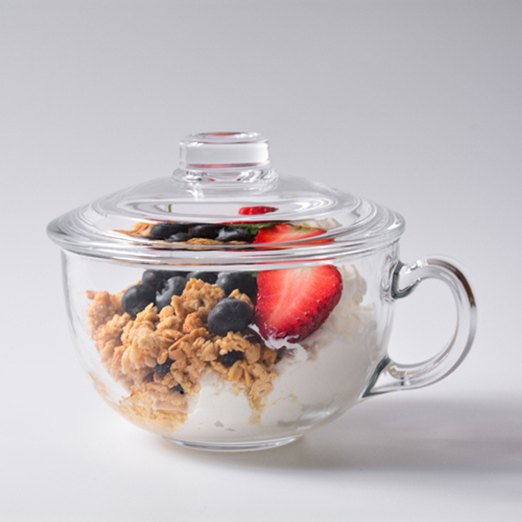 Lizun Tempered Diamond Large Food Pot, covered breakfast cup, Oat Cup, Creative Milk Cup with handle, Instant noodle bowl, Glass cup Item Picture