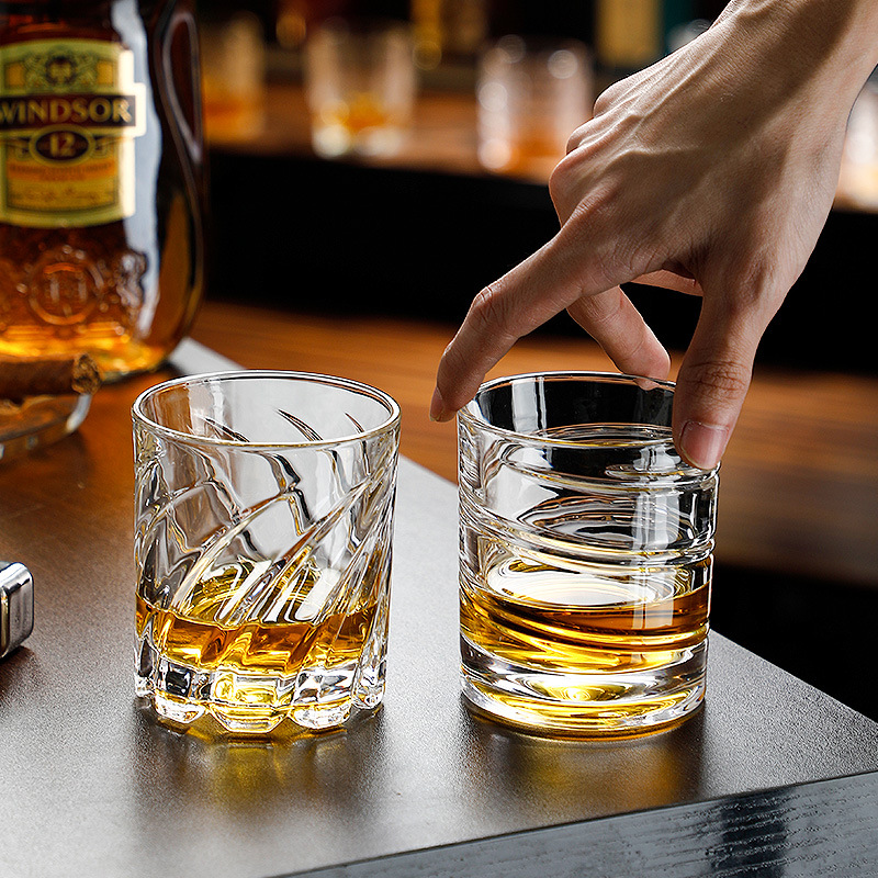 Wholesale of unbreakable whisky cups, embossed glass cups, rotating cups, spirits cups, and creative rotating foreign wine cups details Picture