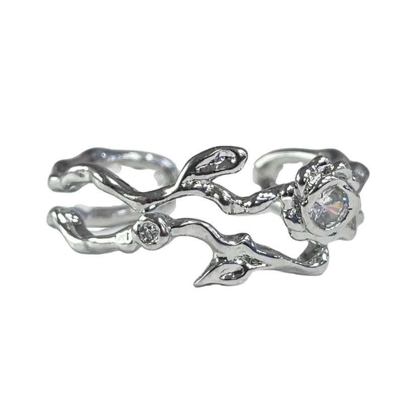 Plain ring, simple thorny rose open ring for women, irregular texture, pleated, fashionable, individual and versatile food ring Item Picture