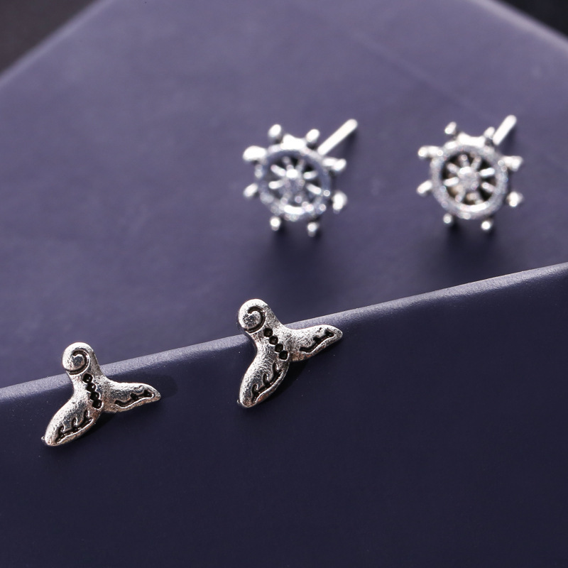 Wholesale of 6 pairs of stud earrings from the Navy Series fishtail rudder Gemstones on AliExpress, a cross-border fashion platform for Europe and America Item Picture