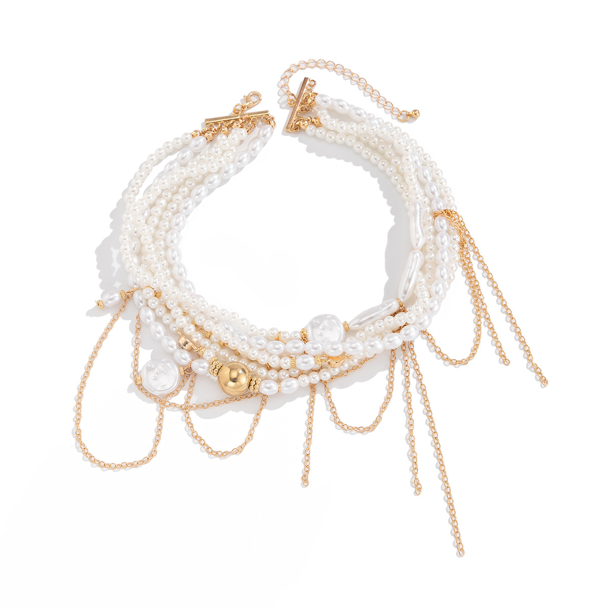 European and American cross-border jewelry fashion pearl beaded multi-layer Necklace light luxury style alloy chain tassel Necklace Item Picture