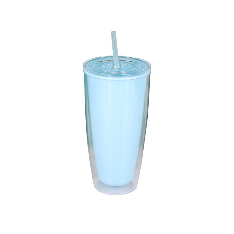 Wholesale of the new best-selling plastic water cups on Amazon, double-layer straw cups with high appearance standards for both men and women, and creative couple cups Item Picture