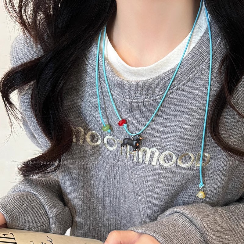 Cute pendant puppy necklace for women, new pull-out leather rope, simple, niche and versatile long collarbone chain accessory for women Application Scenario