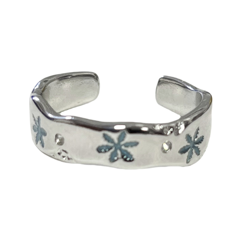 A niche design of blue snowflake personalized drip glaze couple rings on Instagram, with a cold style, simple and versatile fashion ring trend Item Picture