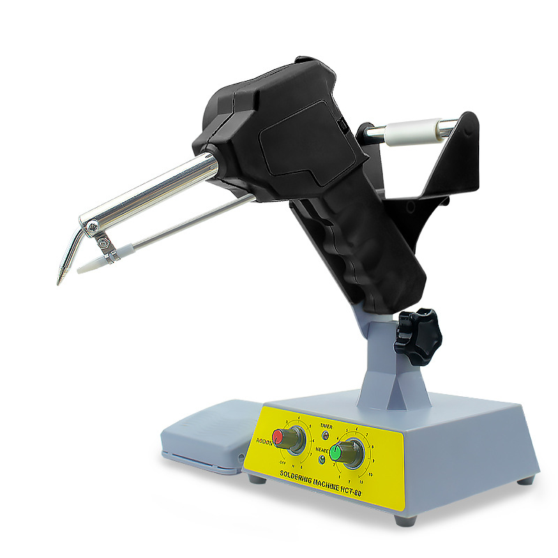 The HCT-80 automatic foot-operated soldering machine is a three-dimensional fixed adjustable foot-operated soldering iron with automatic solder dispensing undefined