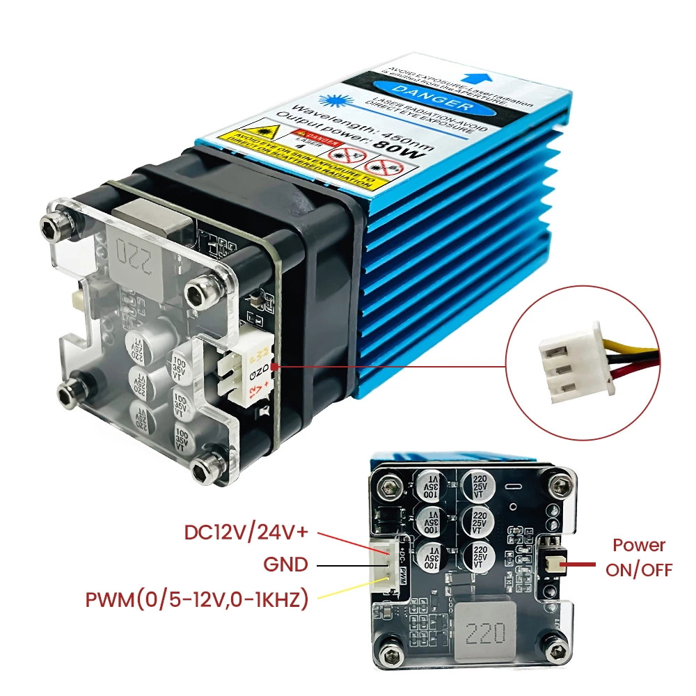 450nm80W 40W high-power laser module 10w 5w DIY laser cutting head laser laser head details Picture