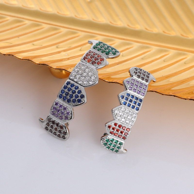 Cross-border European and American Amazon hip-hop braces, colorful zircon, colored copper inlaid zircon, Halloween hip-hop grillz full figure