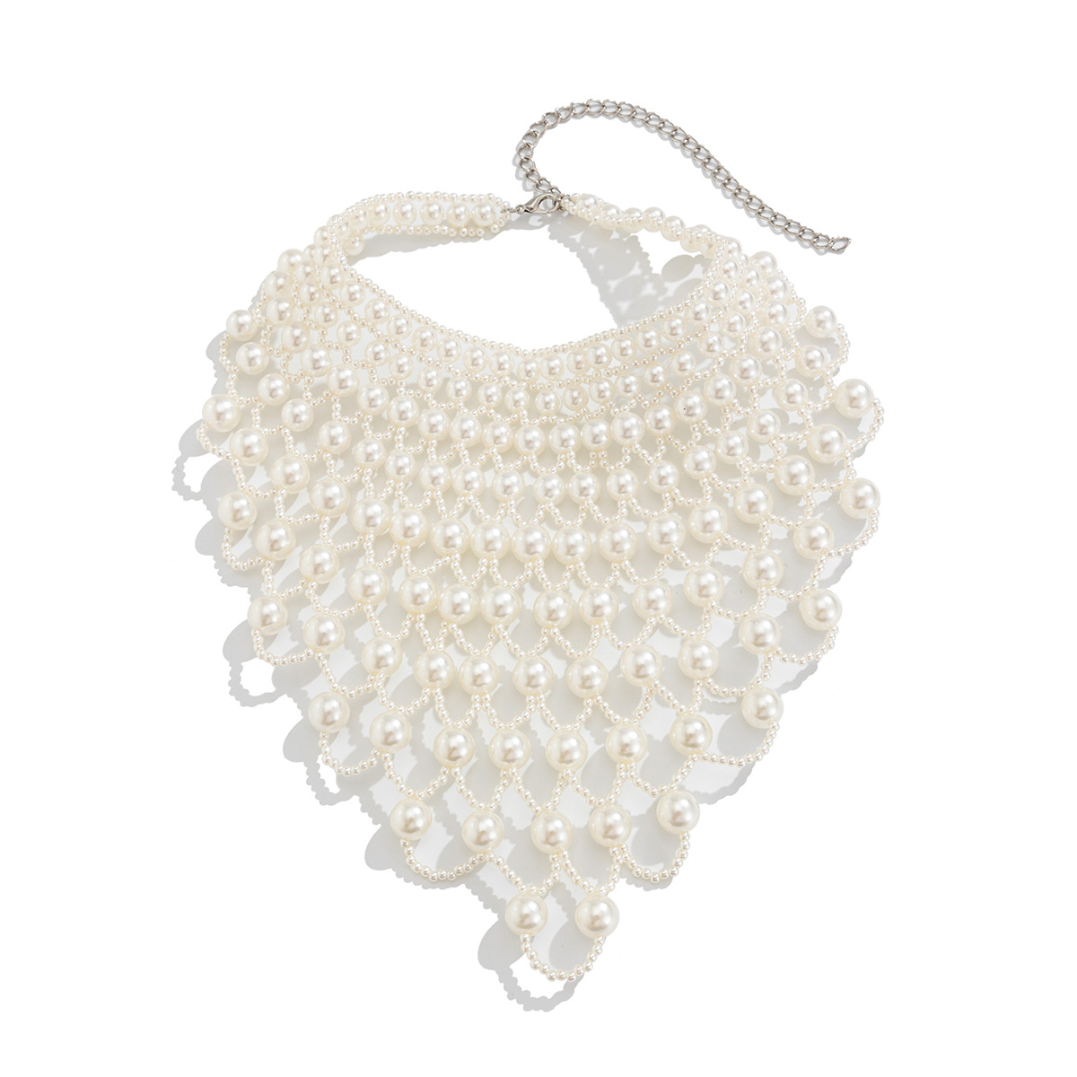 European and American cross-border jewelry baroque mesh tassel pearl Necklace retro woven multi-layer Necklace new style Item Picture