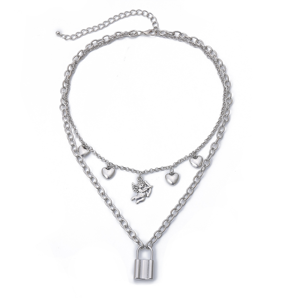 European and American cross-border creative accessories, personalized street style lock-shaped alloy pendant necklace, Cupid's new product necklace Item Picture