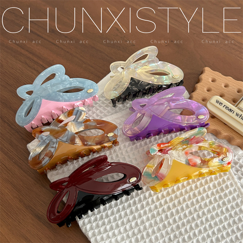 YD Double-piece retro high-end acetate large butterfly grab hair clip 2025 new style shark clip hair accessory at the back of the head Specification drawing