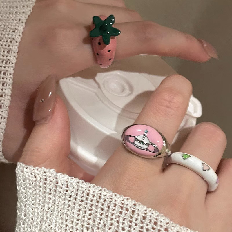 Enamel drop glaze Empress Dowager ring, a niche design for women, popular index finger ring, cute best friend couple adjustable ring full figure