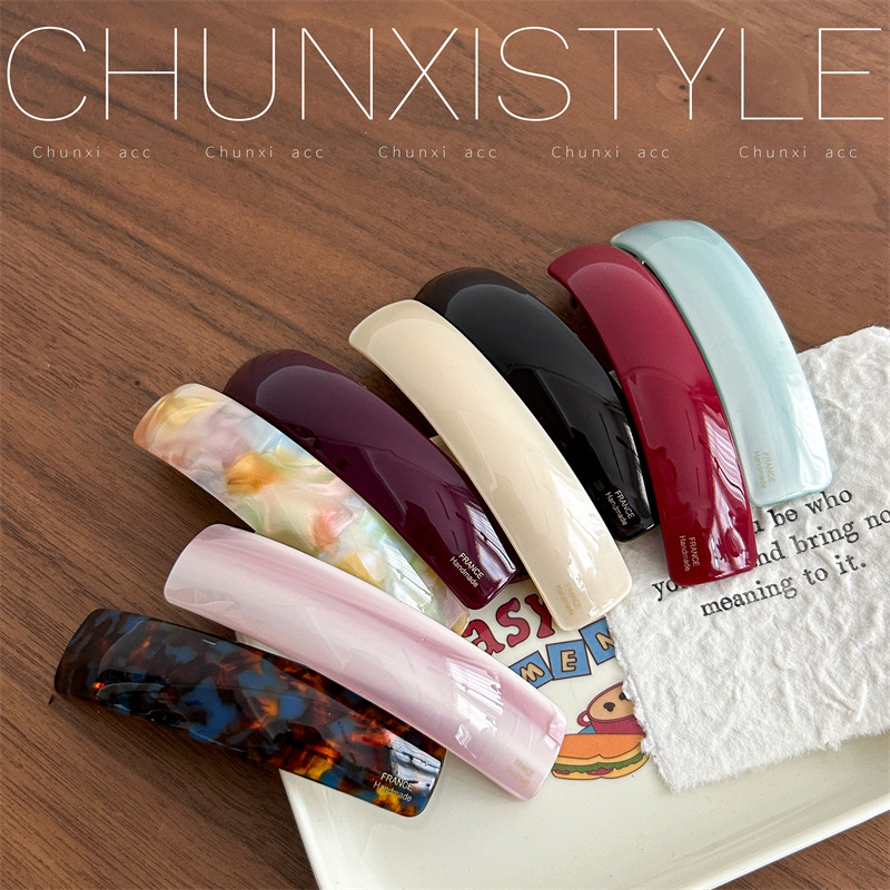 2025 New high-end French acetate large back head half-tied ponytail, one-line clip spring clip for women full figure