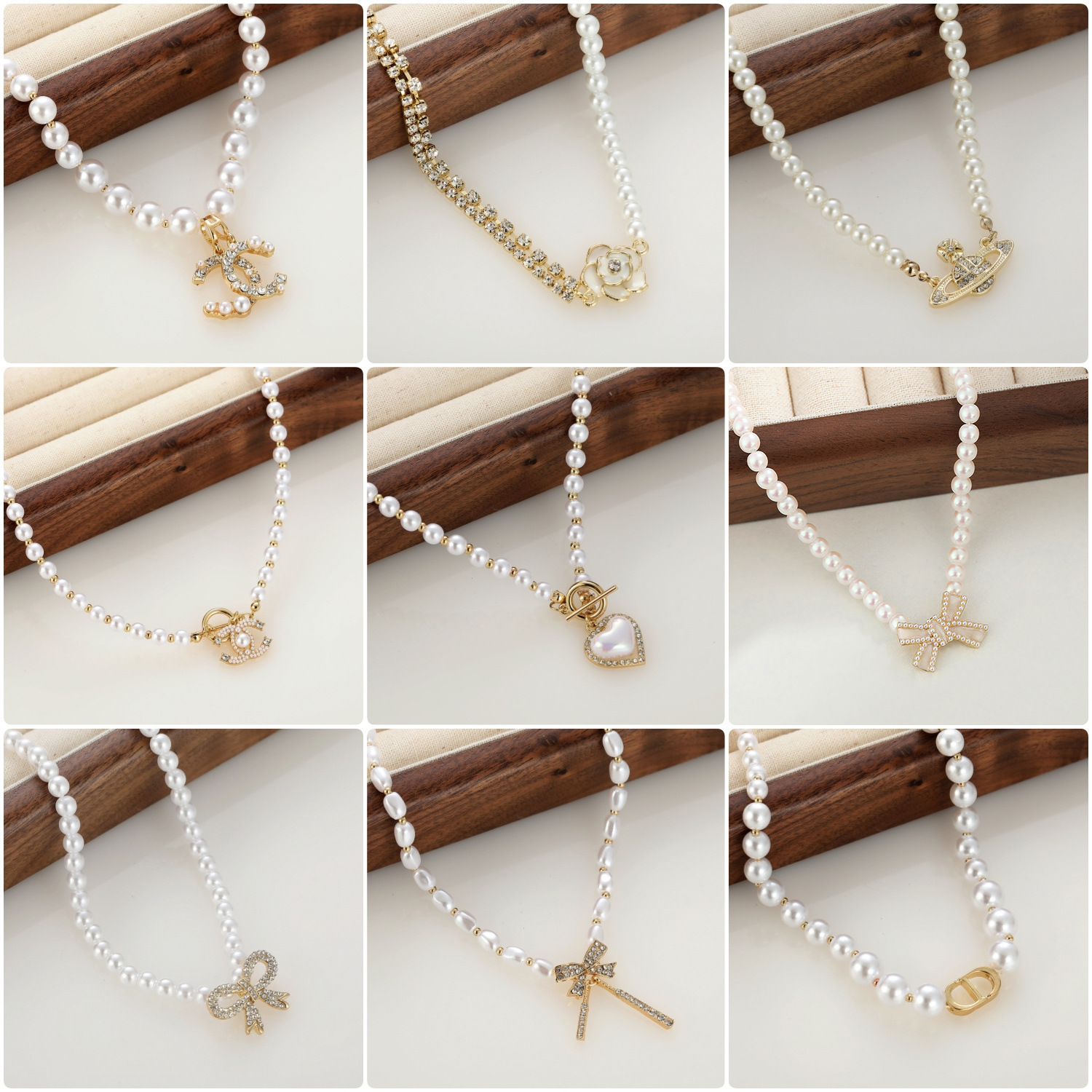 Customized new 2024 trendy pearl necklace, trendy and simple heart-shaped pendant, personalized and light luxury bow collarbone chain full figure