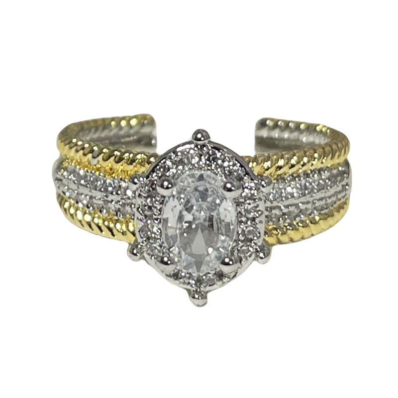 Italian high-end lace-trimmed two-color diamond-encrusted hollowed-out ring, adjustable for women, light luxury, versatile and exquisite ring Item Picture