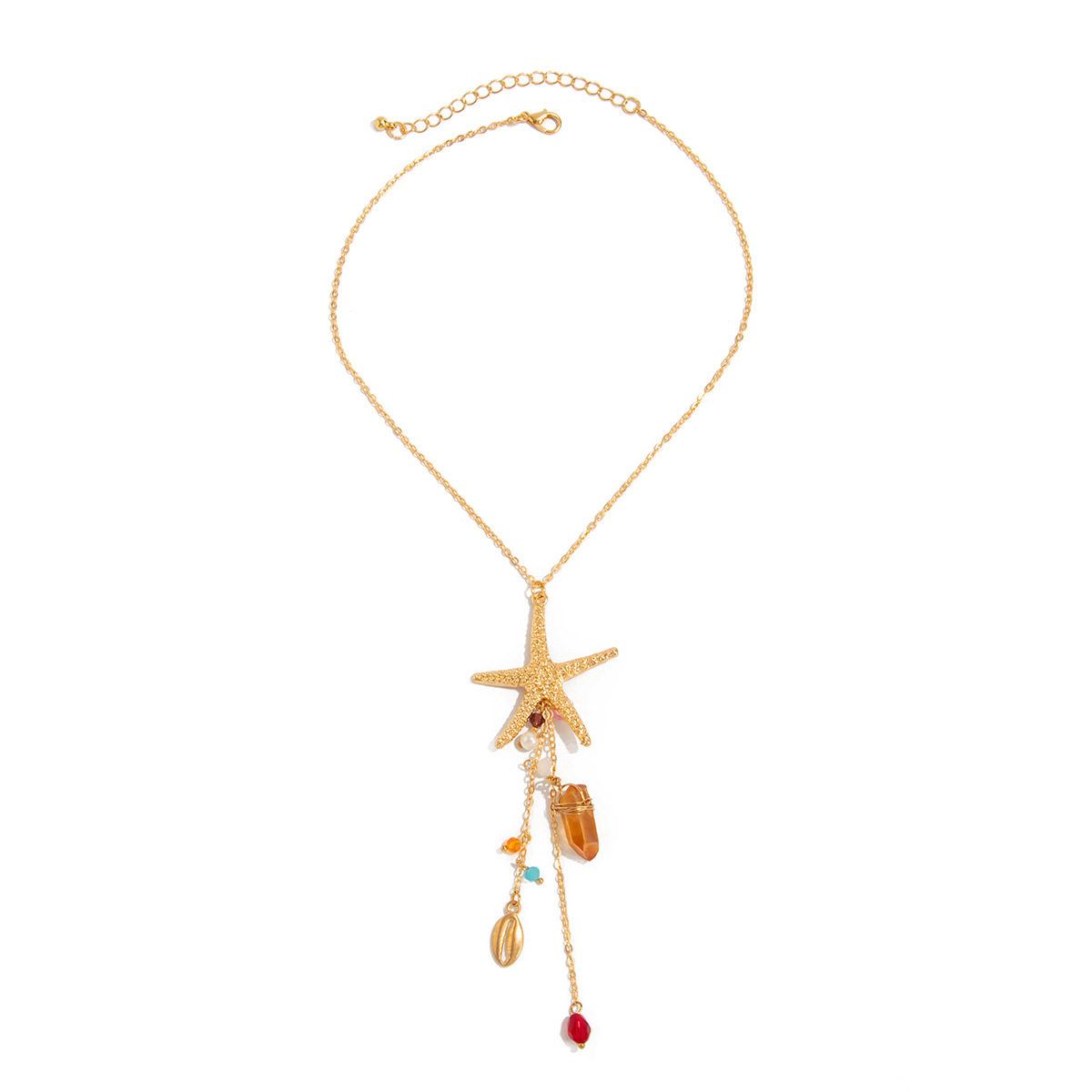 European and American cross-border jewelry beach vacation style starfish shell necklace set, women's fashion sense tassel pendant necklace Item Picture