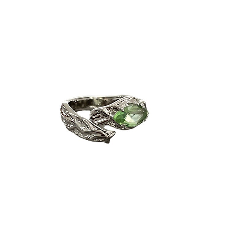 A cold green zircon texture open ring for women, a light luxury, niche and high-end ring, a unique and fashionable index finger ring Item Picture