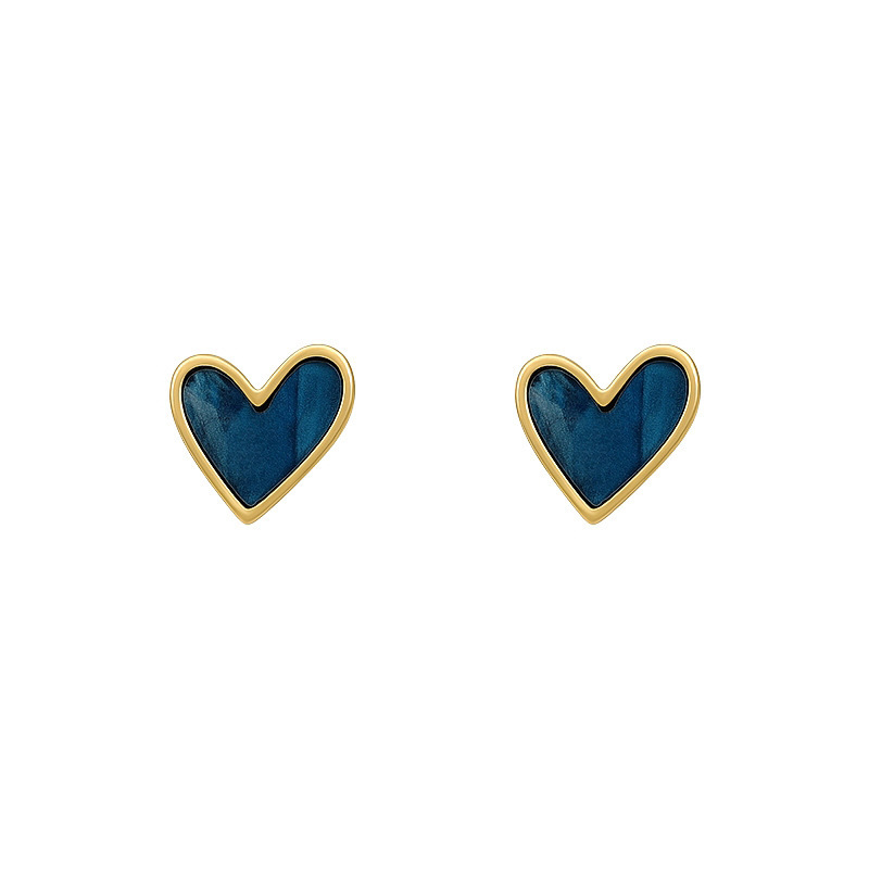 Blue heart-shaped earrings, Korean female, elegant Internet celebrity 925 silver needle stud earrings, small and exquisite, sweet and girlish earrings Item Picture