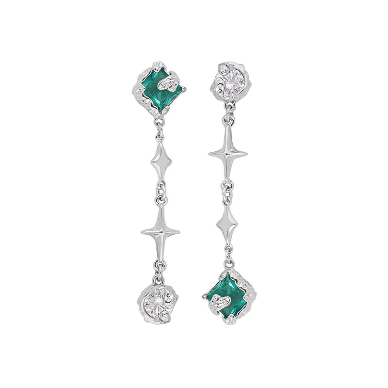 Original blue and green ice flower glass earrings, long and high-end zircon earrings, new autumn and winter fashion and versatile earrings for women Item Picture