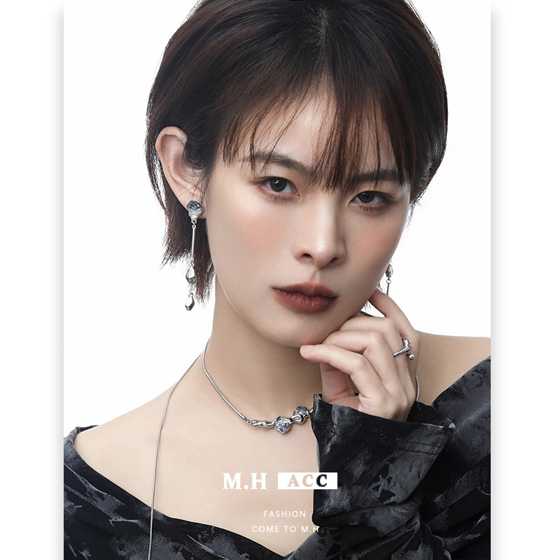 Ice blue glass bead light luxury earrings 925 high-end fashion ins stud earrings Original design fresh and clean earrings for women details Picture