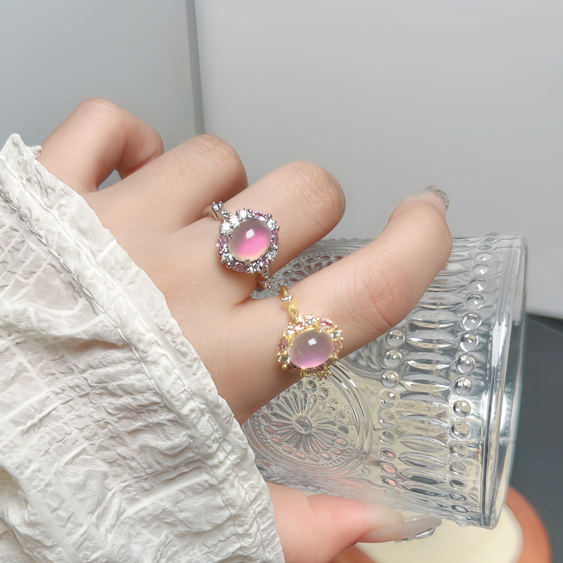 A light luxury style, faux chalcedony, high-end open ring for women with micro inlay, sweet and cool ins, cold style, exquisite and versatile ring details Picture