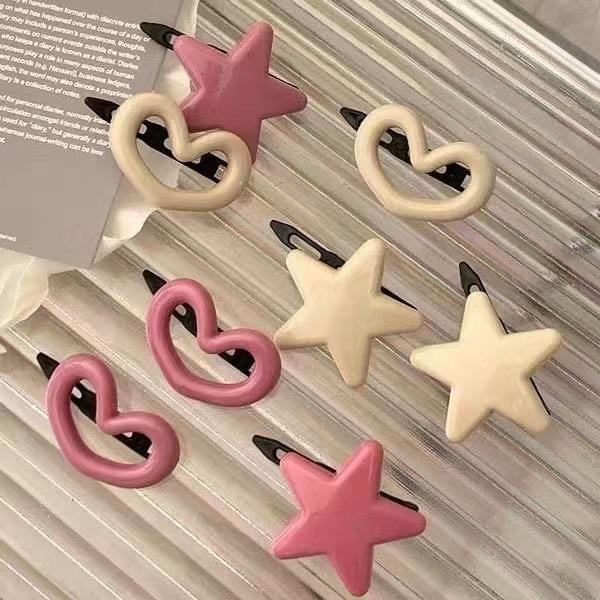 Creamy sweet girl style candy-colored star hair clip, dopamine five-pointed star small hair clip, heart-shaped side clip hair accessory full figure