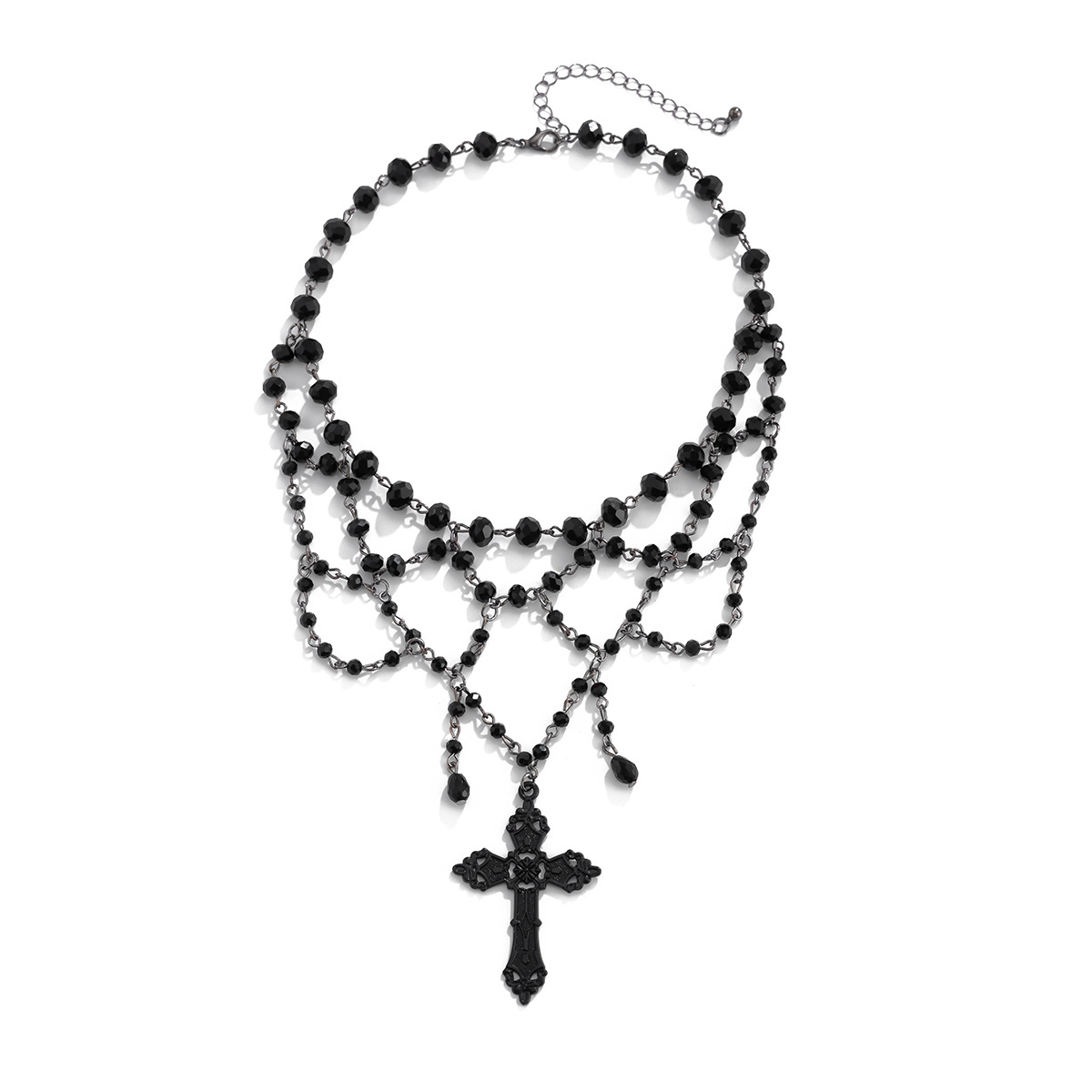 European and American cross-border accessories punk beaded choker tassel chain girls Halloween party imitation gemstone handmade necklaces Item Picture