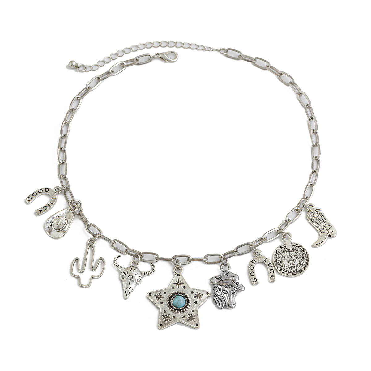 European and American cross-border jewelry: Simple and multi-element bull head pendant necklace with a fashionable sense, alloy multi-layer tassel collarbone chain Item Picture