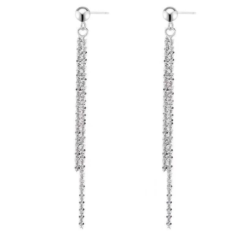 Silver fine glittering starry sky tassel earrings, long stud earrings, women's 2025 new style, niche design sense, high-end earrings Item Picture