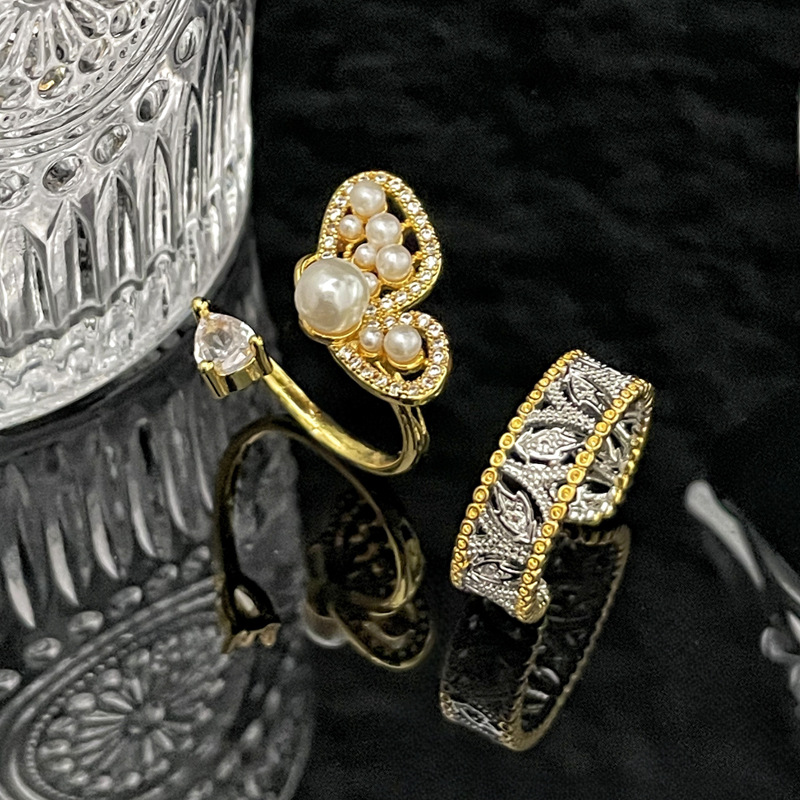New Chinese-style national trend butterfly pearl open ring for women, cross-border sweet and cool, hollowed-out, elegant, niche and high-end ring Specification drawing