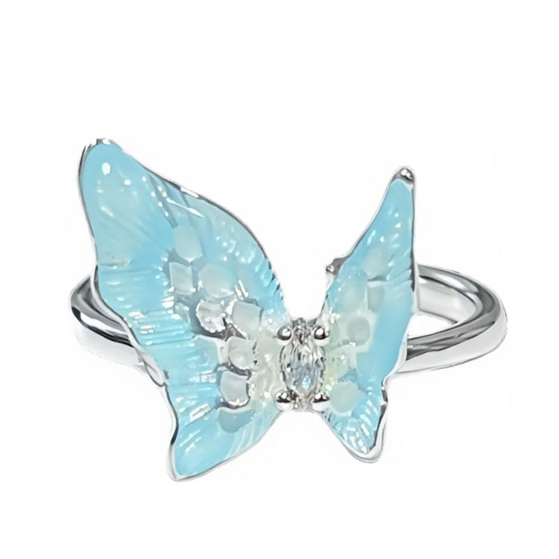 A unique summer new silver-white gradient butterfly ring for women, with a high-end Korean style and a light luxury Daisy index ring Item Picture