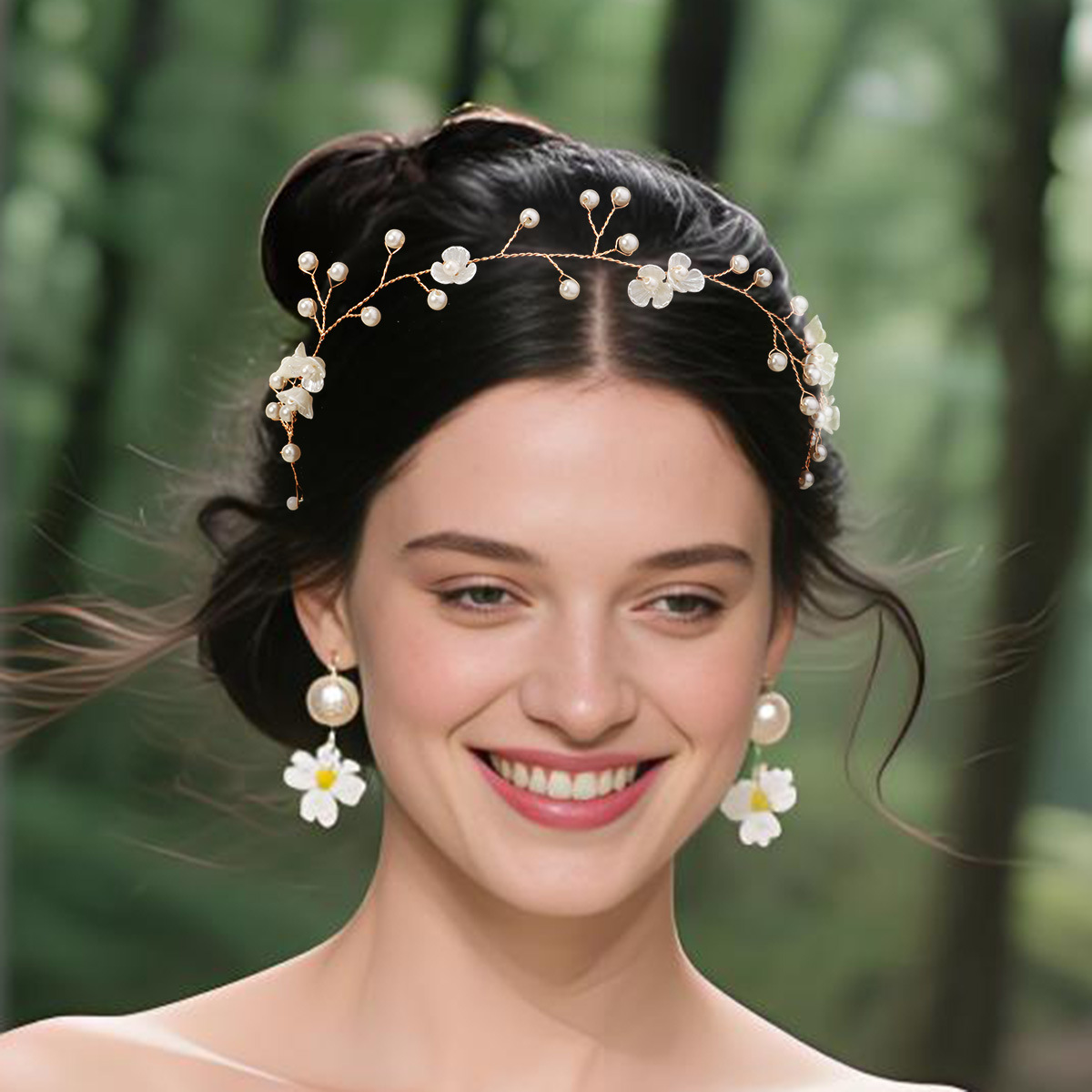 Cross-border hand-woven pearl flower hair bands from Europe and America, wedding dress headwear for brides, stage performance accessories, flower girl hair accessories full figure