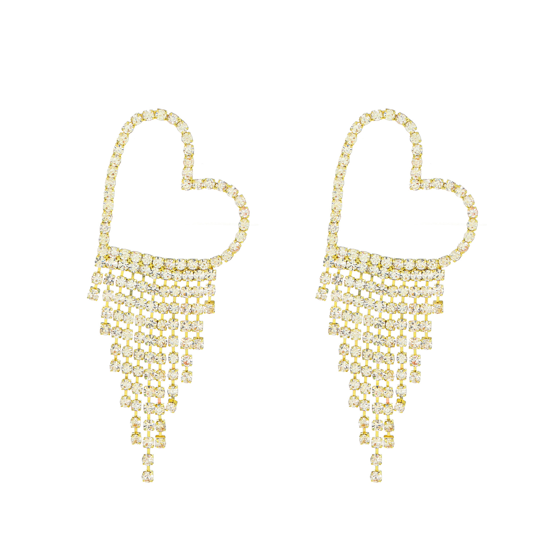 New cross-border long diamond-encrusted tassel earrings for women, super exaggerated full-diamond butterfly-shaped heart-shaped stud earrings, super dazzling European and American earrings Item Picture