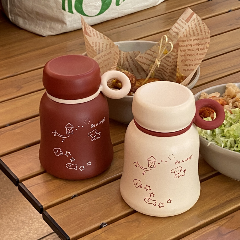 ins creative red little house, graffiti, bell, insulated cup, stainless steel water cup, travel cup, couple gifts full figure