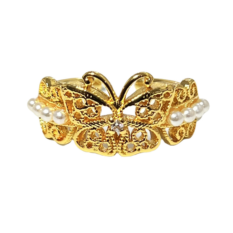 A new light luxury, niche and retro hollowed-out lace iris flower open ring, a gender-neutral, fashionable and cold style ring for women Item Picture