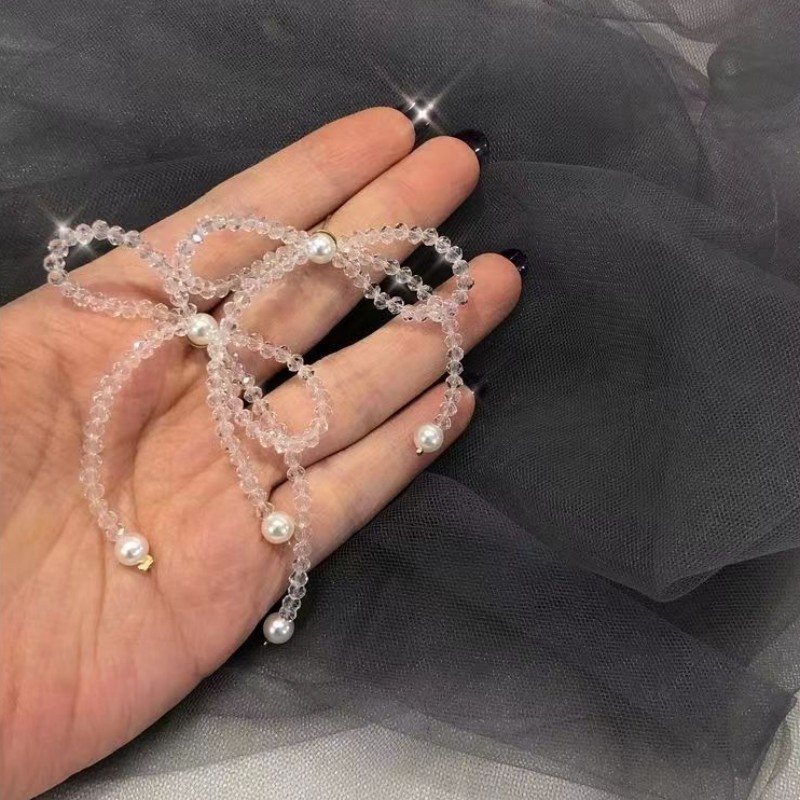 Simple and ethereal crystal bow tassel stud earrings, fashionable and versatile for women, with a girlish design sense Specification drawing