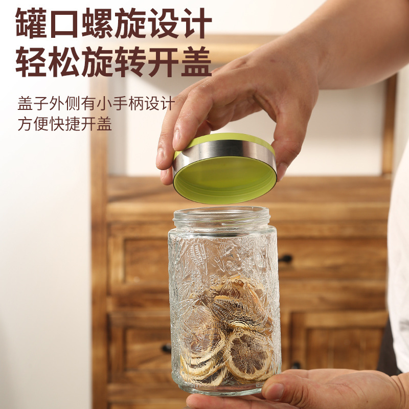 Wholesale transparent glass storage jars for kitchenware, Japanese-style retro crabapple flower relief tea sealed jars Application Scenario
