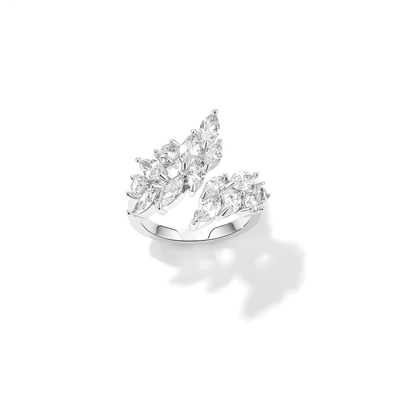 Exquisitely inlaid zircon open ring, a niche design for women, exudes a sense of high-end fashion, with a cold and unique style. It's a versatile index finger ring Item Picture