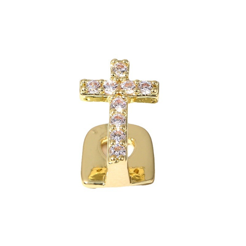European and American cross-shaped copper micro-inlaid zircon single hip-hop teeth set teeth grills, trendy teeth decoration Item Picture