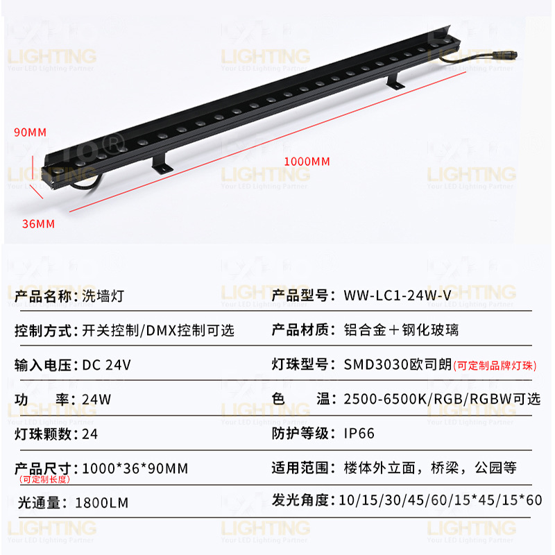 led wall-washing lights, outdoor waterproof spotlights, indoor wedding spotlights, 24V contour lights for building exterior walls, long strip lights Application Scenario