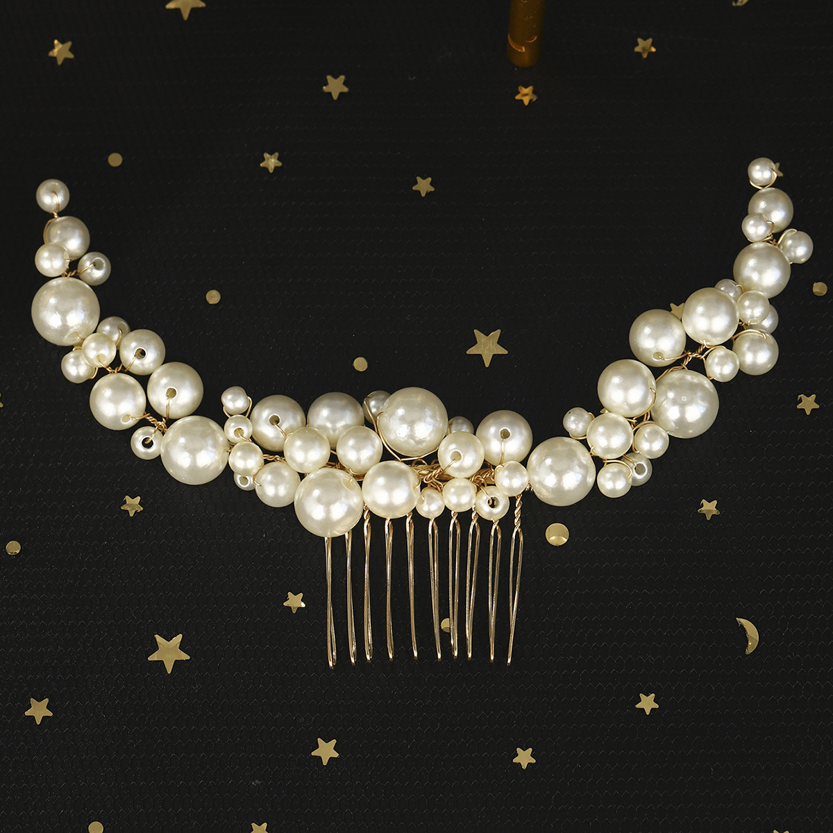 Cross-border new pearl hair comb, wedding banquet updo headwear, retro handcrafted bride's hair comb, dance party accessory full figure