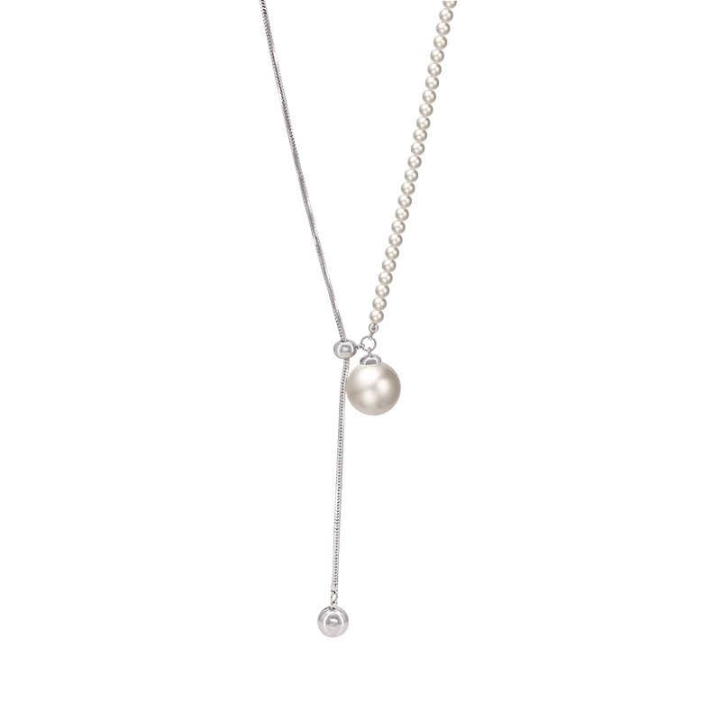 Pearl snake bone chain pull-out sweater chain for women, light luxury, niche style, simple and classic, versatile, elegant long necklace Item Picture