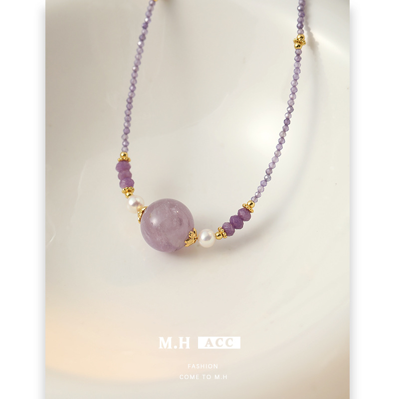 Carefully selected dopamine amethyst zircon beaded necklace, a fresh and sweet collarbone chain with a versatile design sense Application Scenario